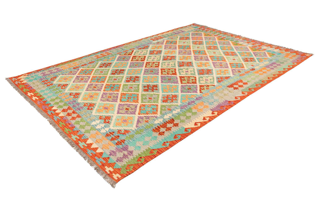 Handgewebter Kelim-Teppich aus Schurwolle, 204 × 314 cm
