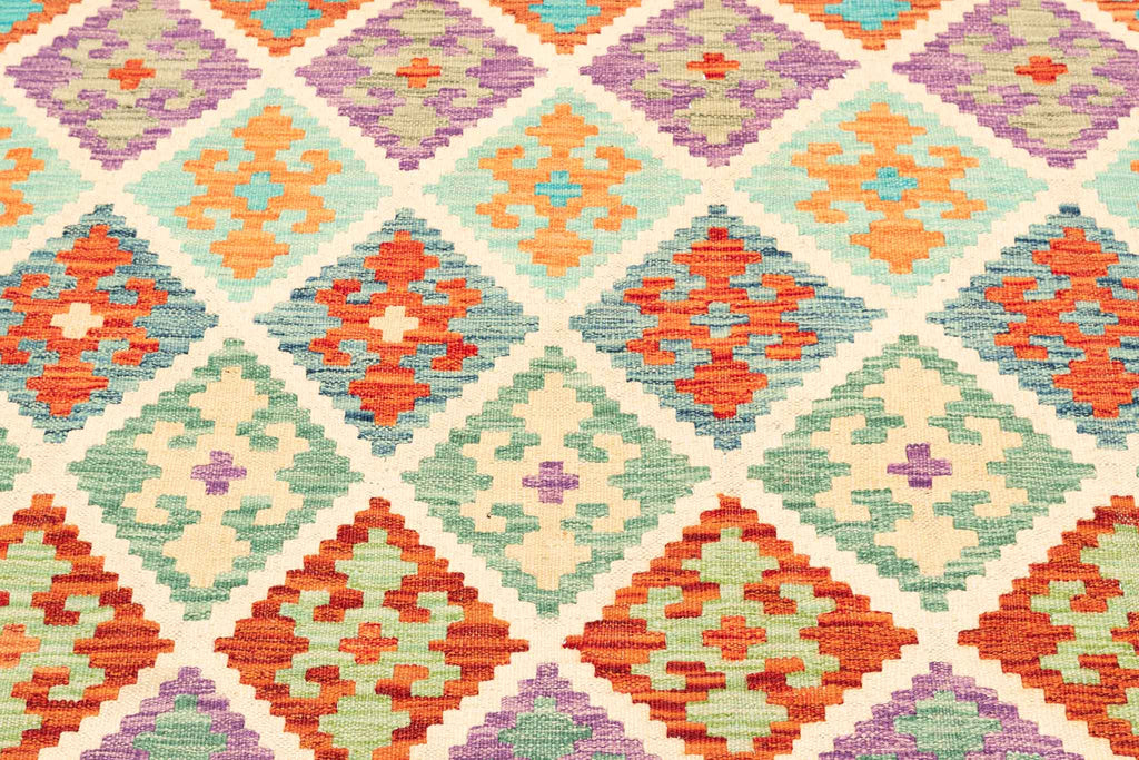 Handgewebter Kelim-Teppich aus Schurwolle, 204 × 314 cm
