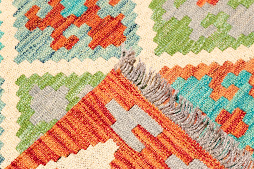 Handgewebter Kelim-Teppich aus Schurwolle, 204 × 314 cm