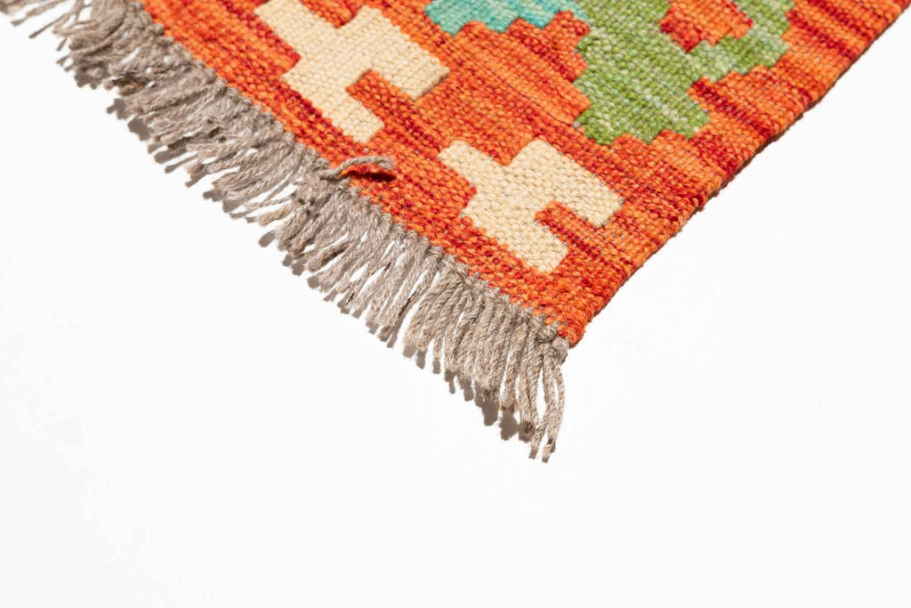 Handgewebter Kelim-Teppich aus Schurwolle, 204 × 314 cm
