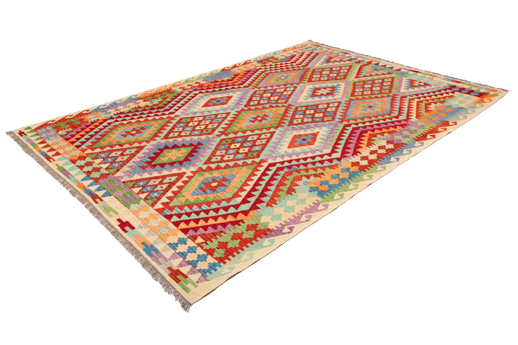 Handgewebter Kelim-Teppich aus Schurwolle, 200 × 302 cm