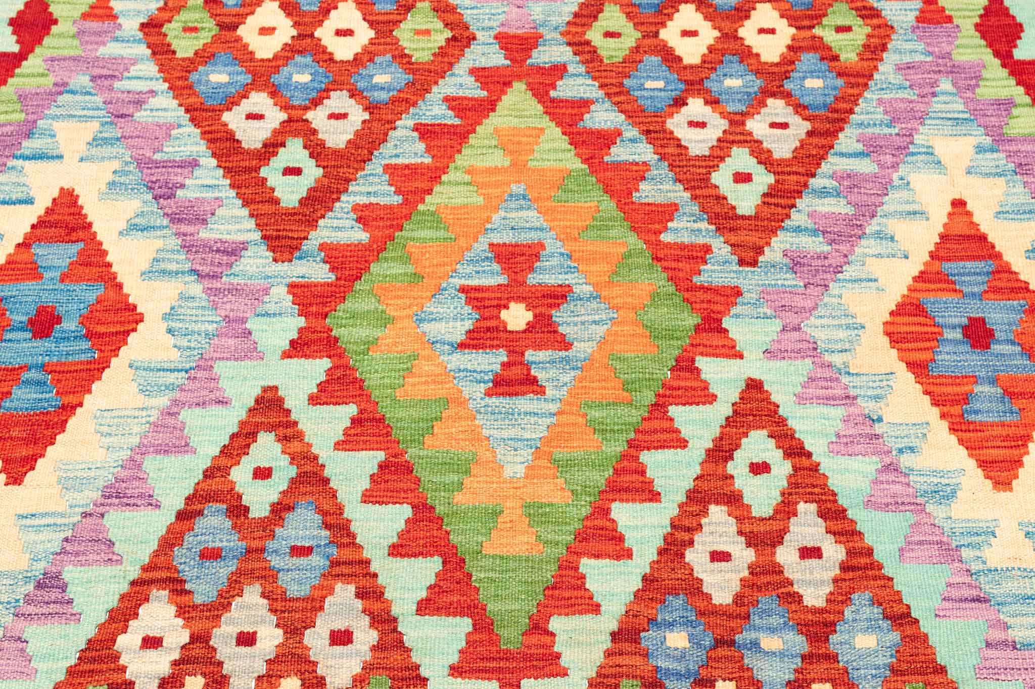 Handgewebter Kelim-Teppich aus Schurwolle, 200 × 302 cm