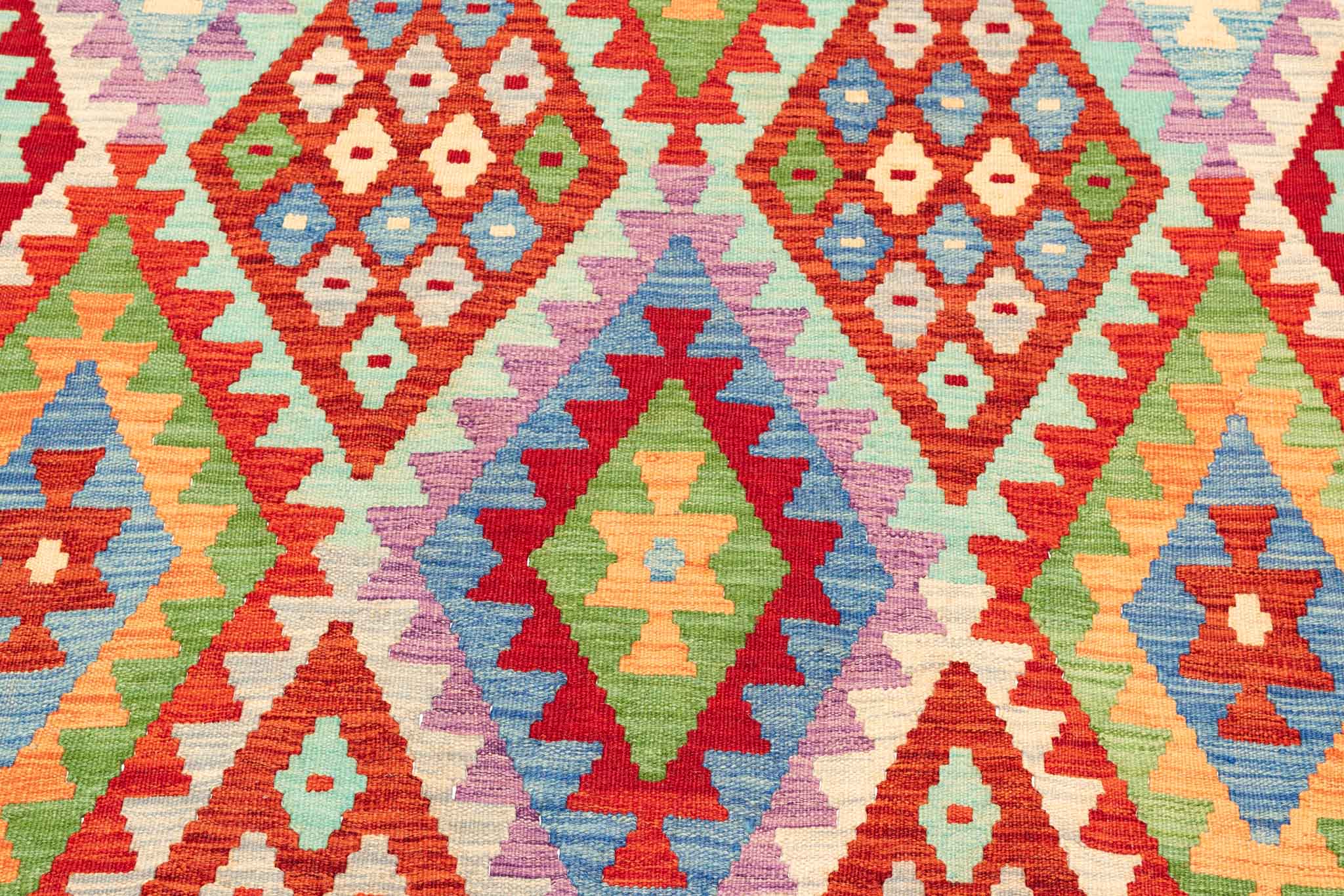 Handgewebter Kelim-Teppich aus Schurwolle, 200 × 302 cm