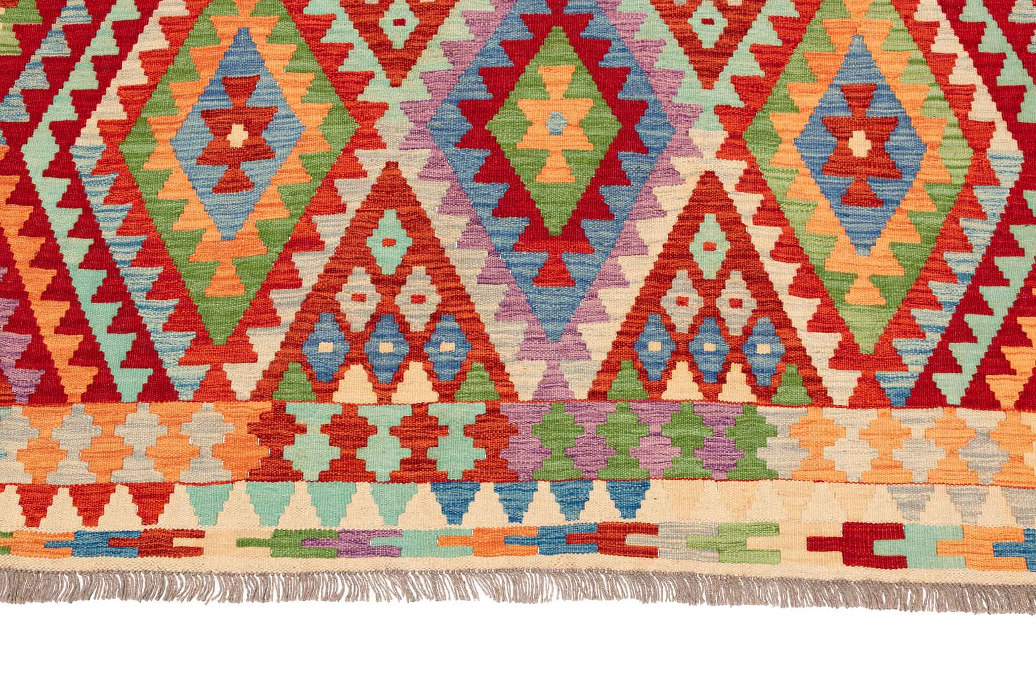 Handgewebter Kelim-Teppich aus Schurwolle, 200 × 302 cm