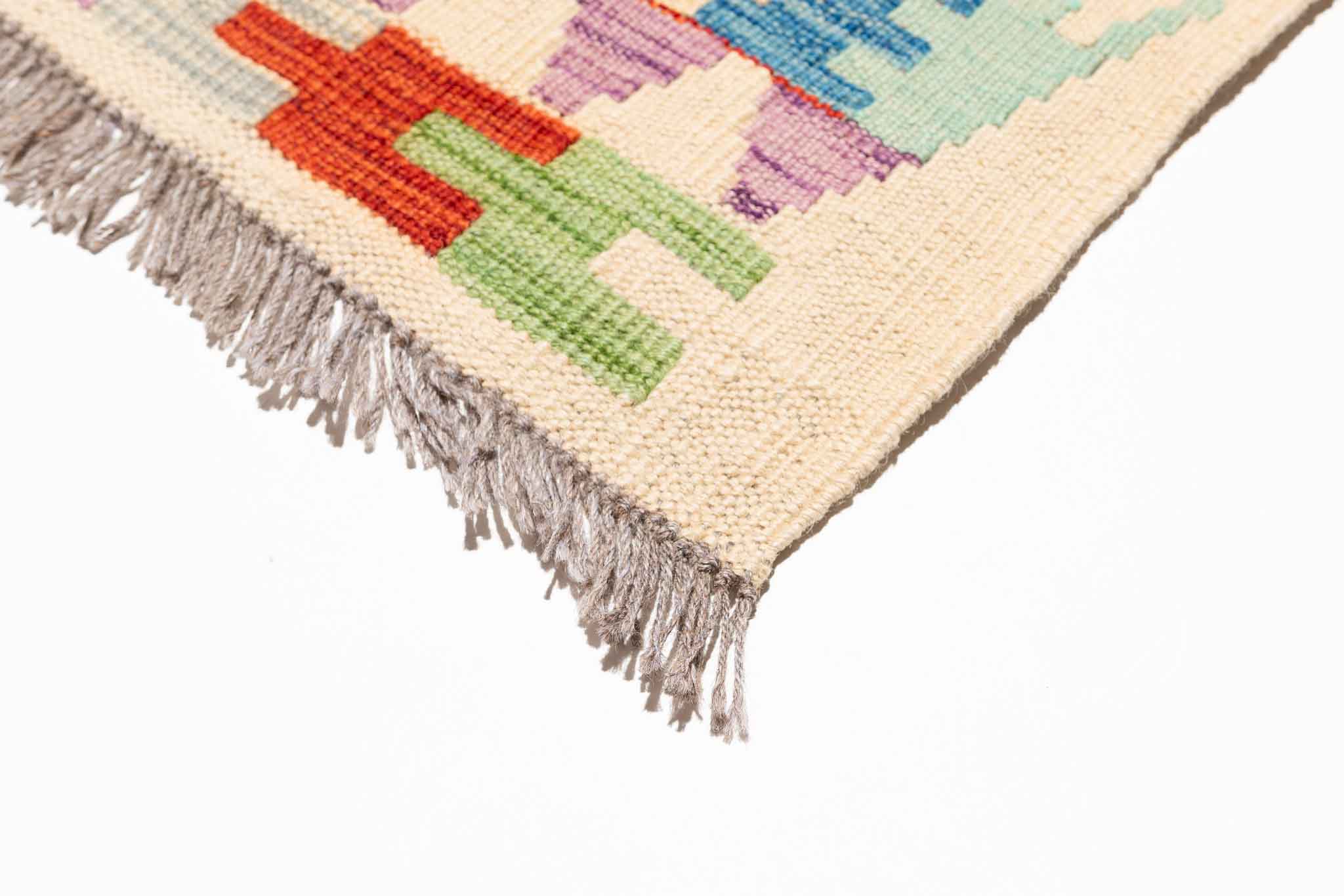 Handgewebter Kelim-Teppich aus Schurwolle, 200 × 302 cm