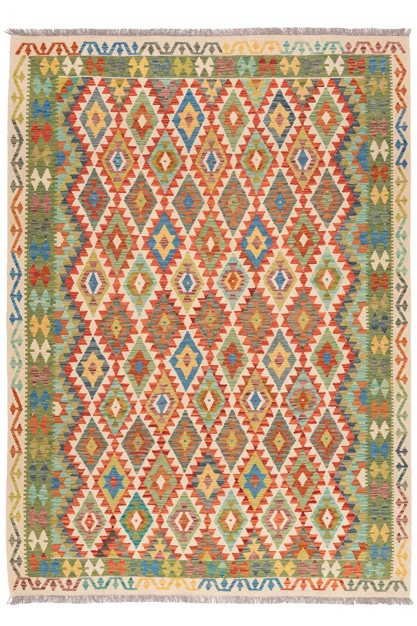 Handgewebter Kelim-Teppich aus Schurwolle, 209 × 292 cm
