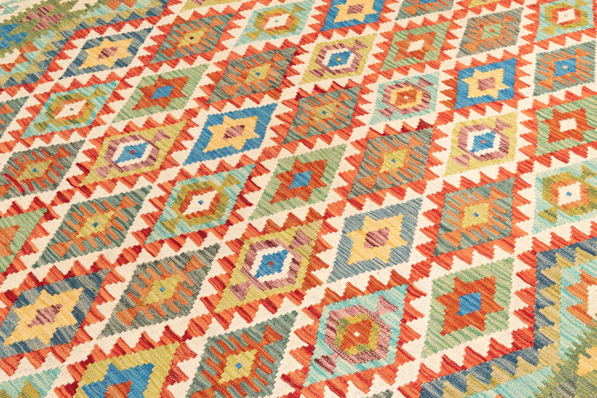 Handgewebter Kelim-Teppich aus Schurwolle, 209 × 292 cm