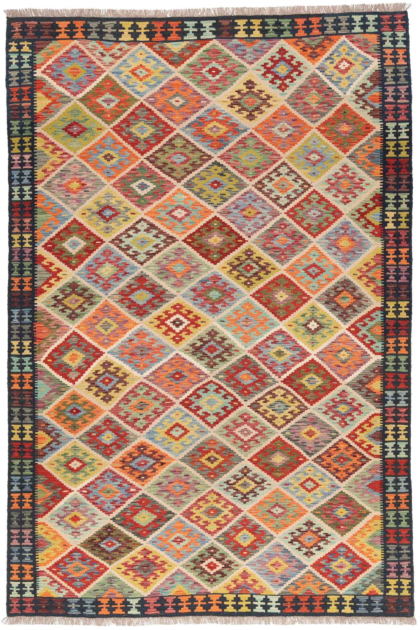 Handgewebter Kelim-Teppich aus Schurwolle, 194 × 293 cm