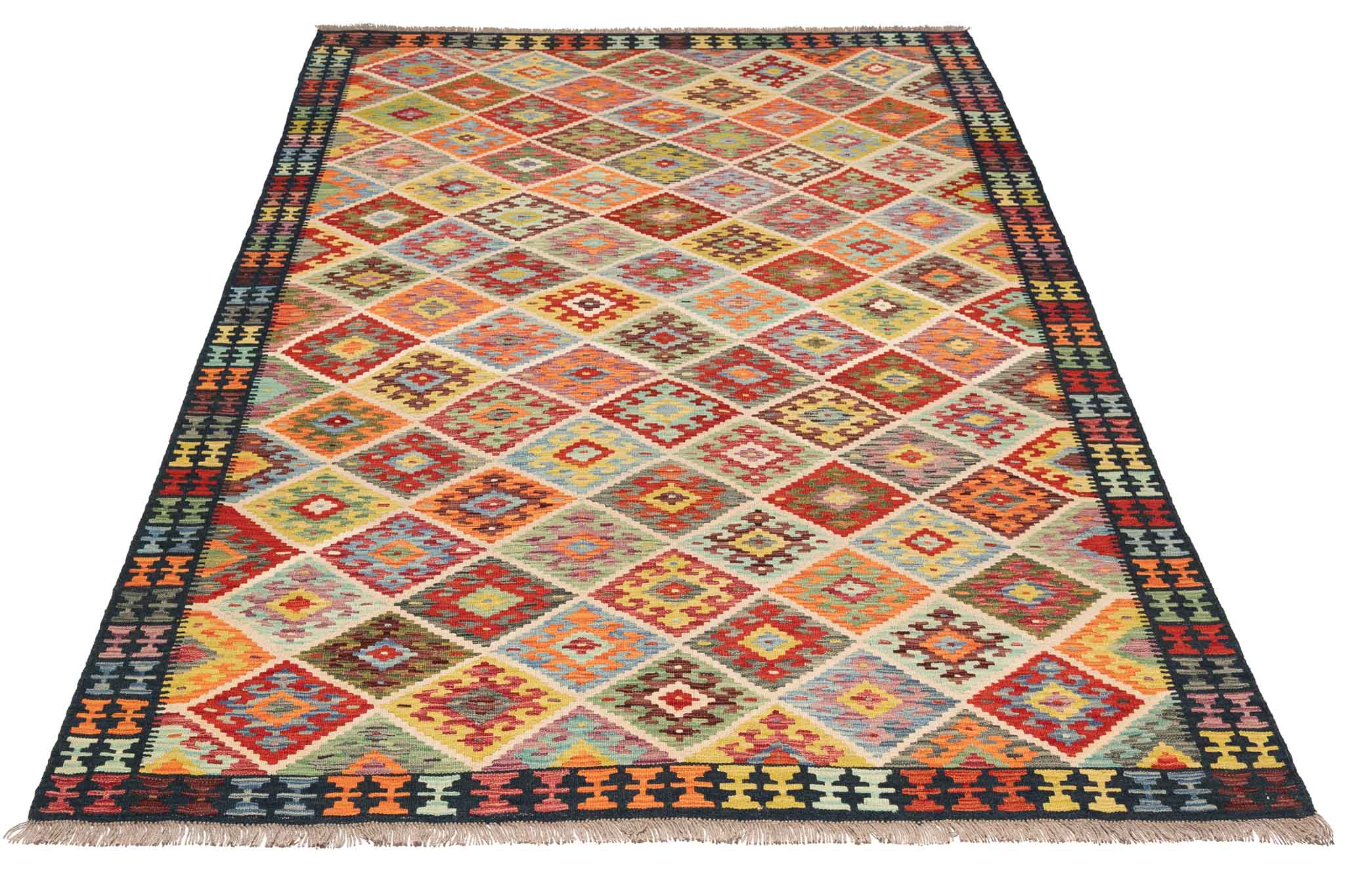 Handgewebter Kelim-Teppich aus Schurwolle, 194 × 293 cm