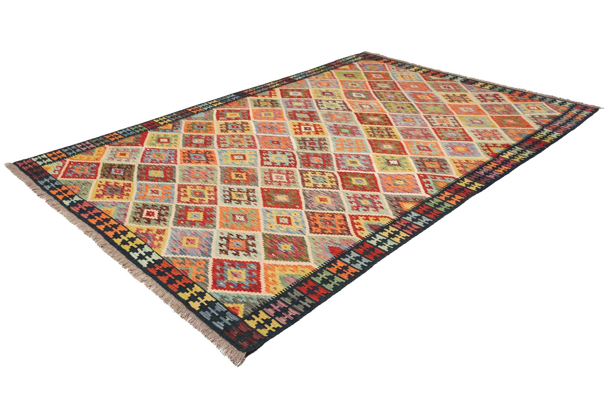 Handgewebter Kelim-Teppich aus Schurwolle, 194 × 293 cm