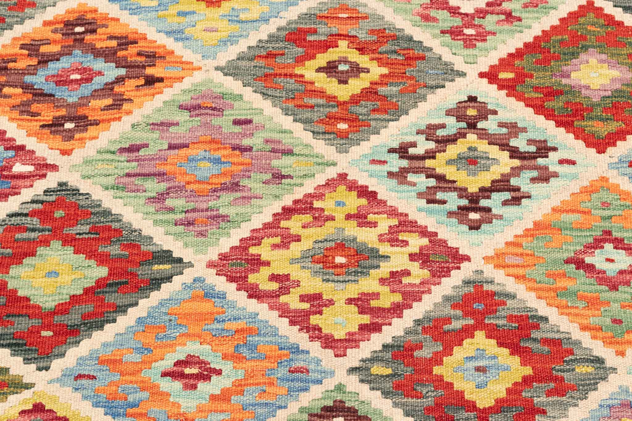 Handgewebter Kelim-Teppich aus Schurwolle, 194 × 293 cm