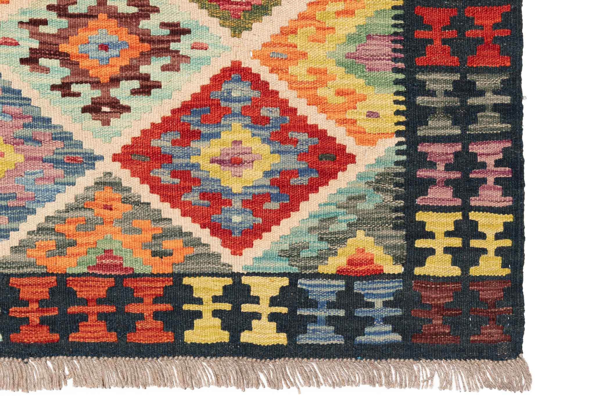 Handgewebter Kelim-Teppich aus Schurwolle, 194 × 293 cm