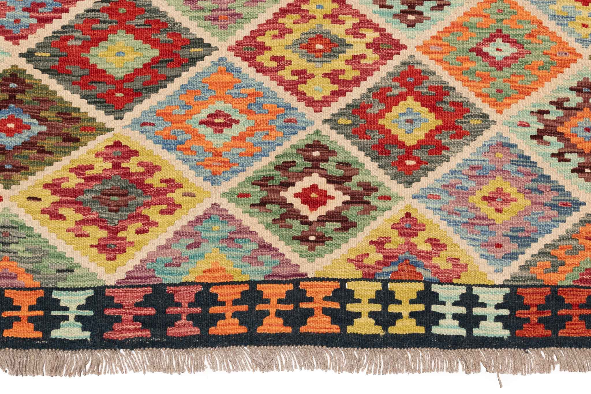 Handgewebter Kelim-Teppich aus Schurwolle, 194 × 293 cm