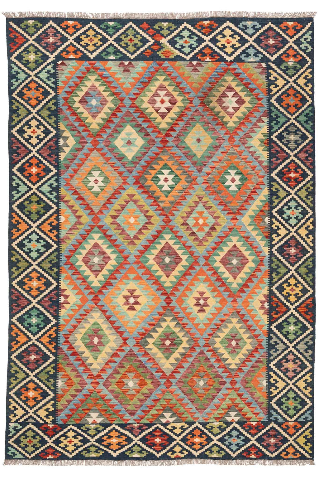 Handgewebter Kelim-Teppich aus Schurwolle, 207 × 300 cm
