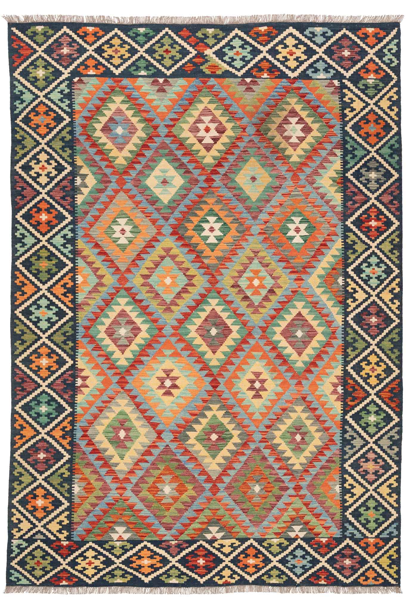 Handgewebter Kelim-Teppich aus Schurwolle, 207 × 300 cm