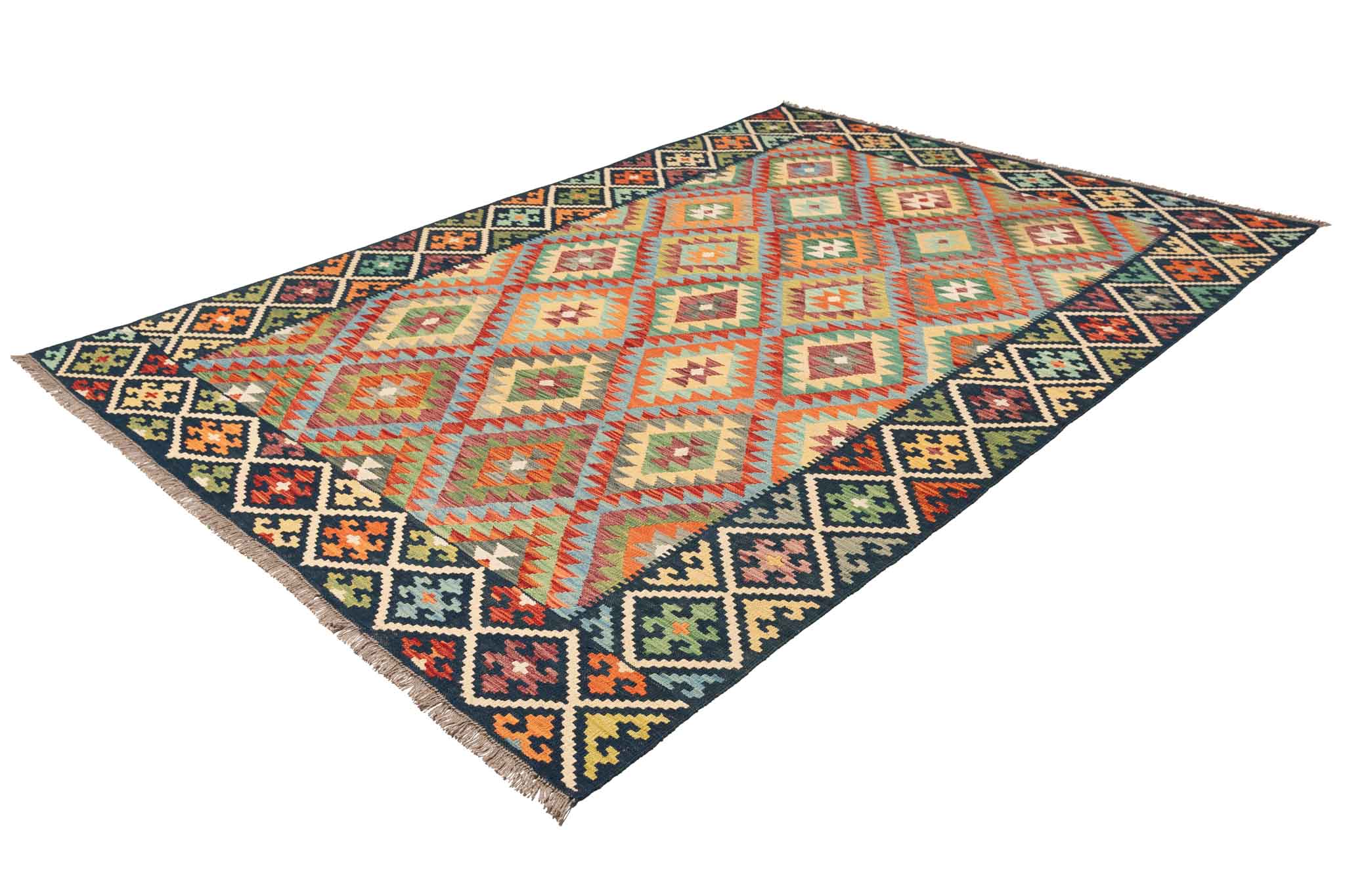 Handgewebter Kelim-Teppich aus Schurwolle, 207 × 300 cm