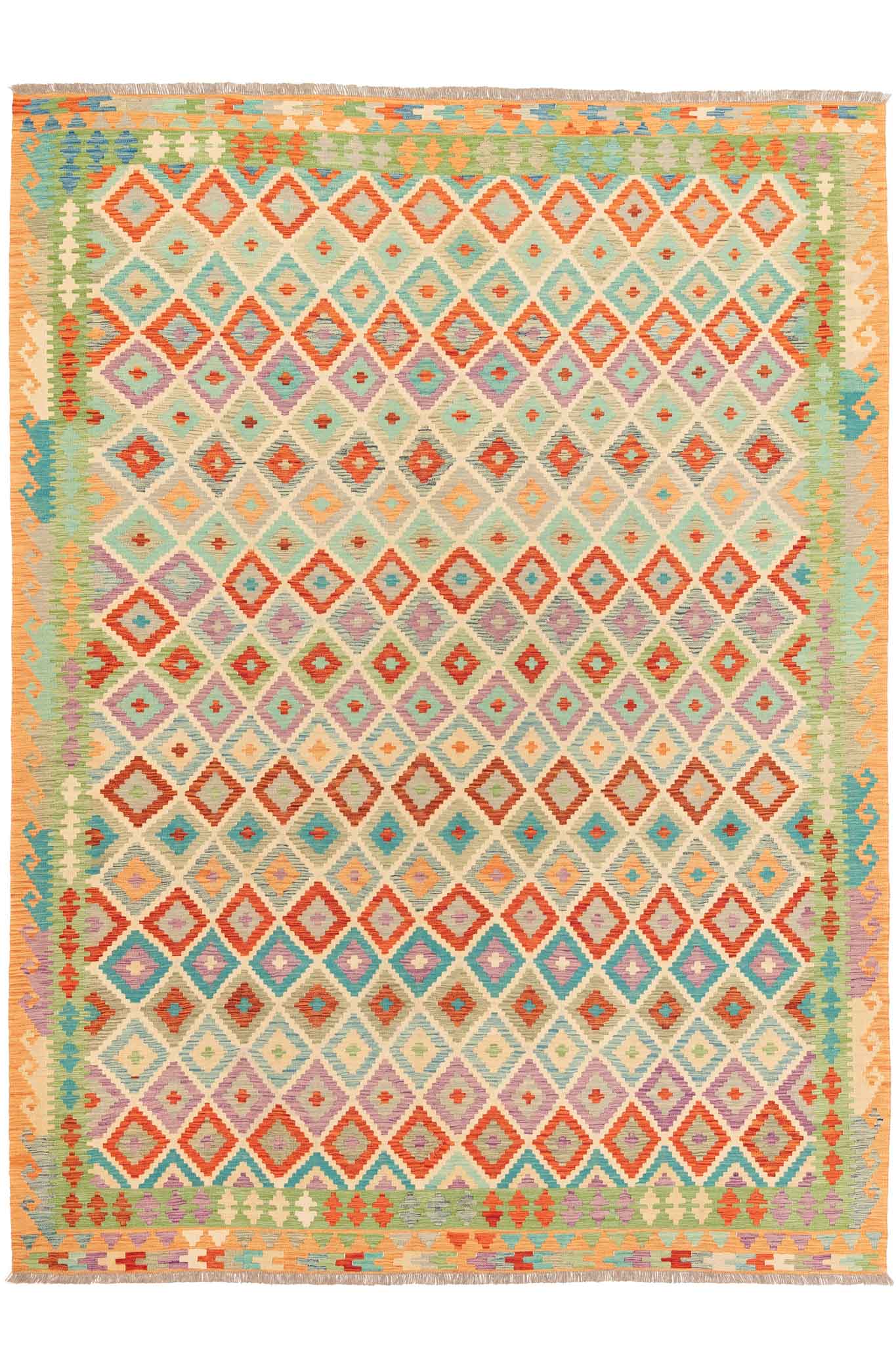 Handgewebter Kelim-Teppich aus Schurwolle, 262 × 352 cm