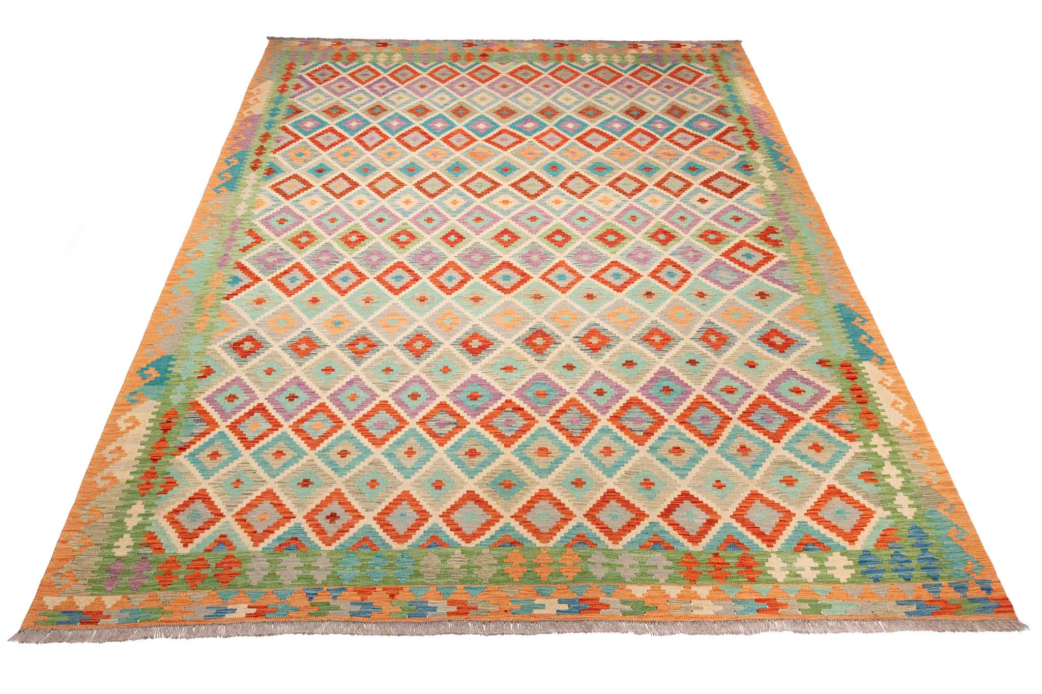 Handgewebter Kelim-Teppich aus Schurwolle, 262 × 352 cm