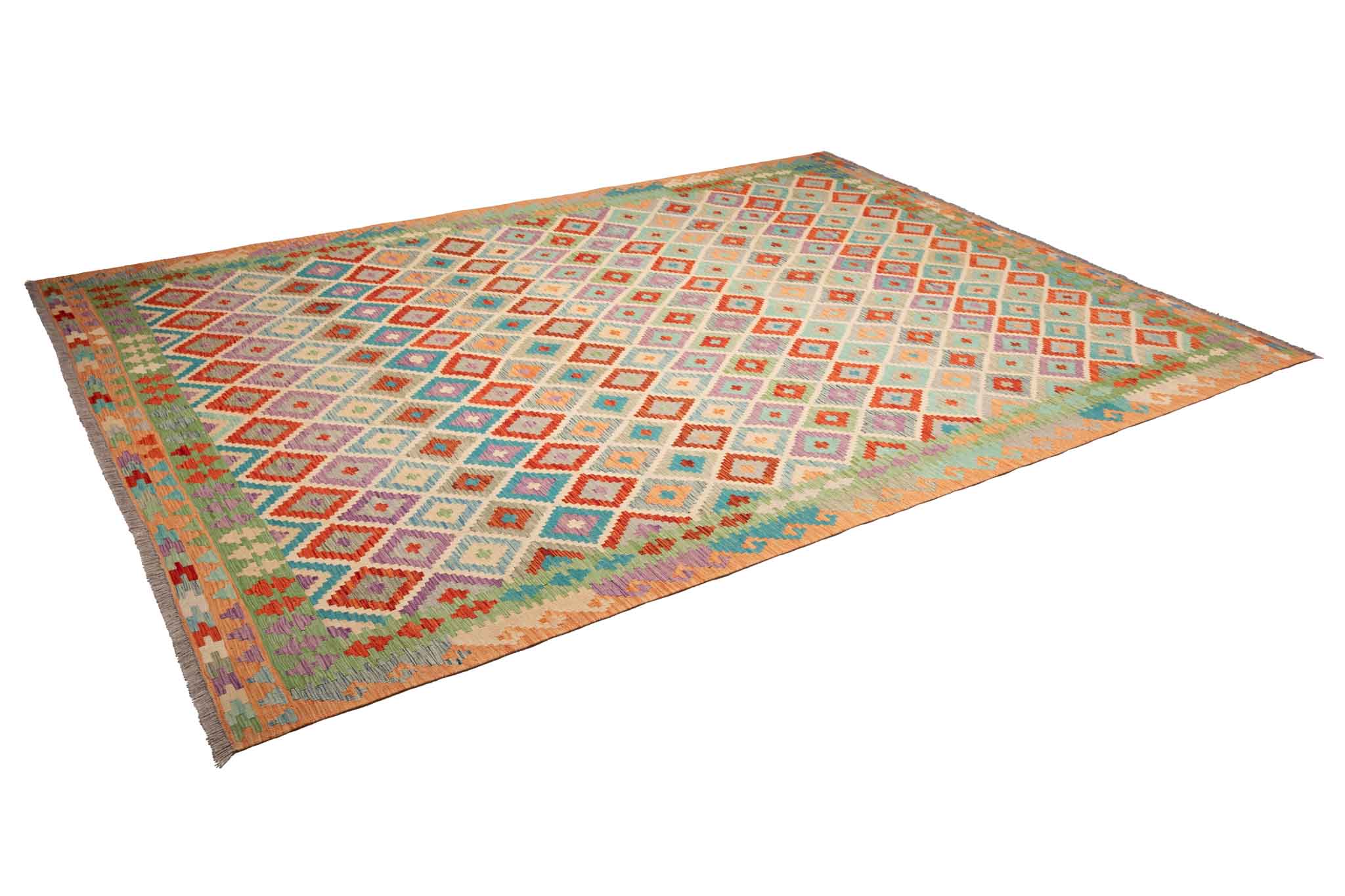 Handgewebter Kelim-Teppich aus Schurwolle, 262 × 352 cm