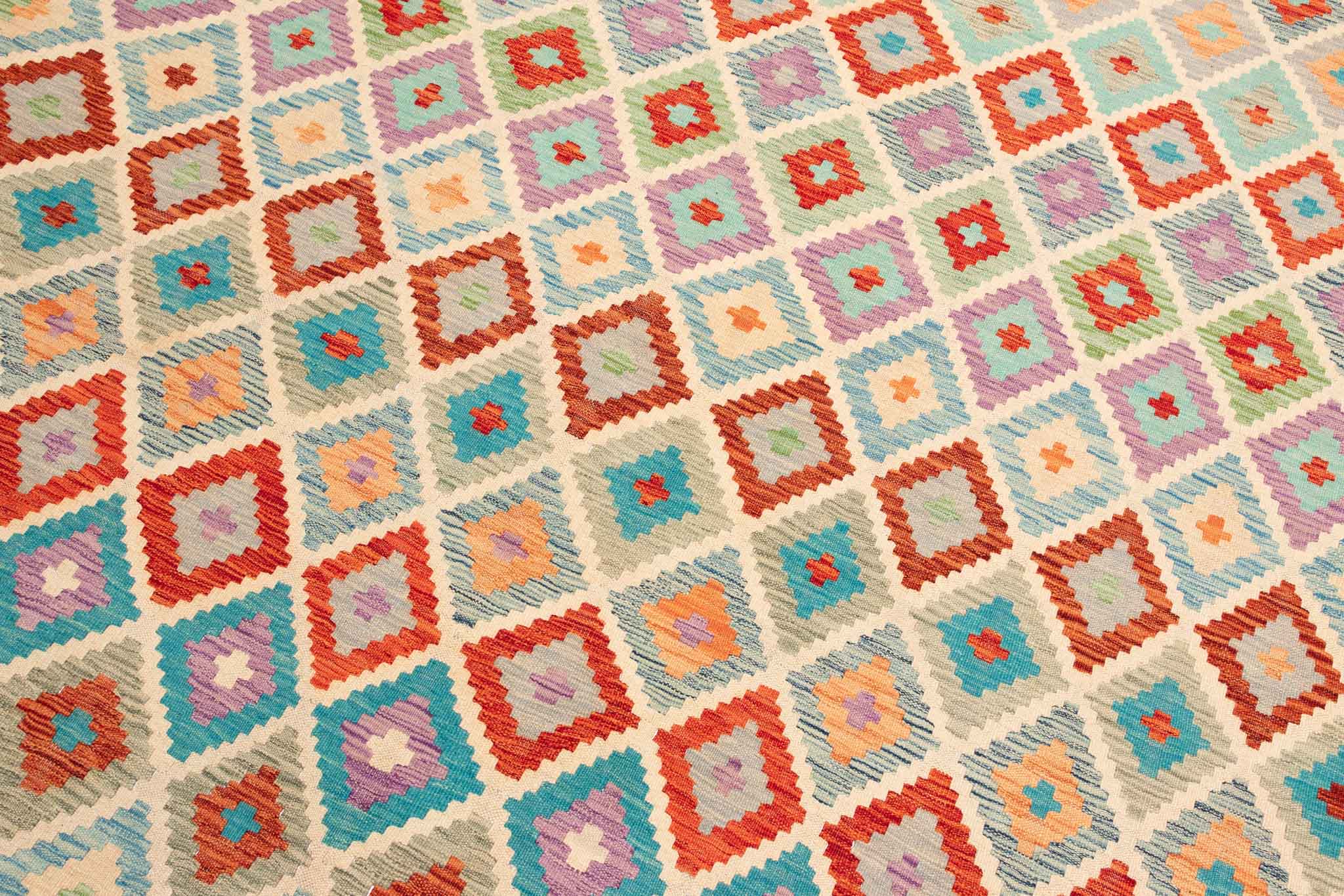 Handgewebter Kelim-Teppich aus Schurwolle, 262 × 352 cm