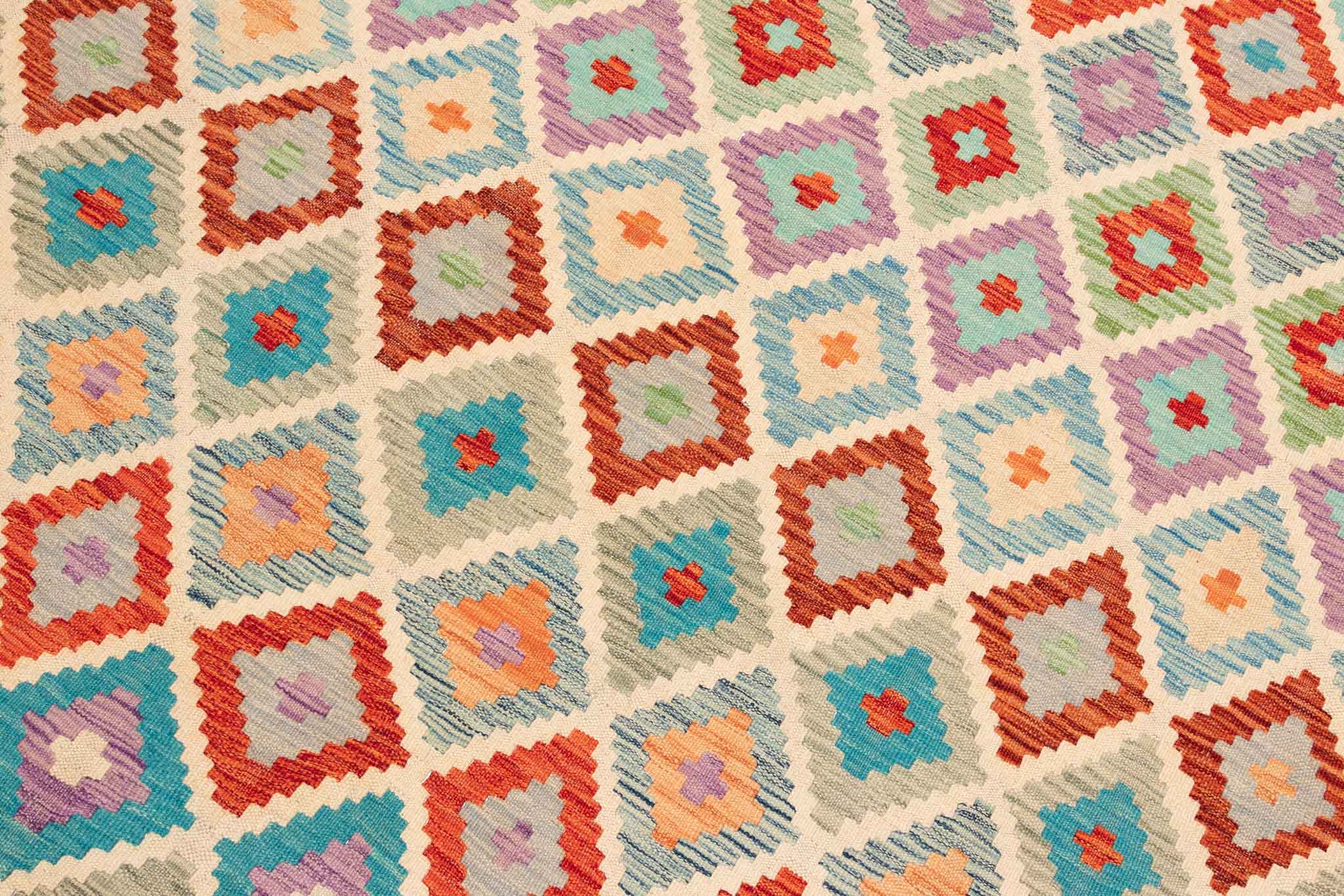 Handgewebter Kelim-Teppich aus Schurwolle, 262 × 352 cm