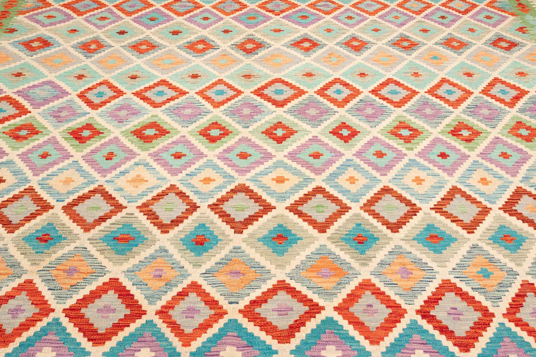 Handgewebter Kelim-Teppich aus Schurwolle, 262 × 352 cm