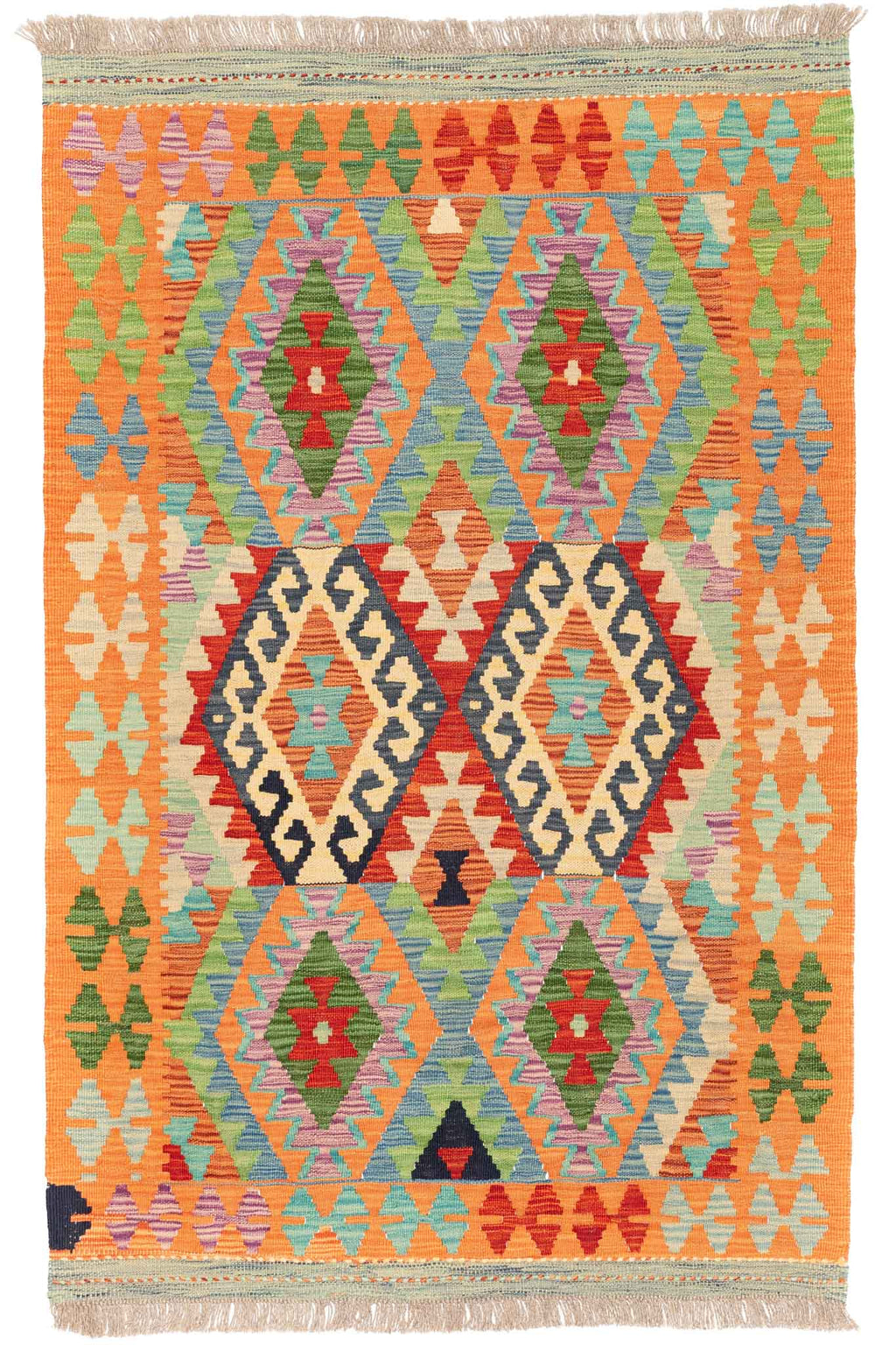 Handgewebter Kelim-Teppich aus Schurwolle, 102 × 157 cm