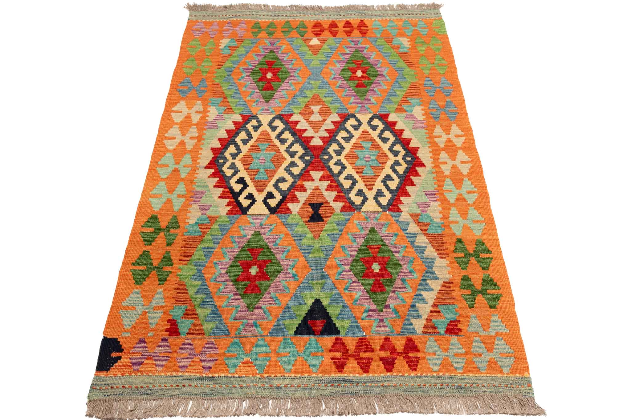 Handgewebter Kelim-Teppich aus Schurwolle, 102 × 157 cm
