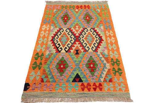 Handgewebter Kelim-Teppich aus Schurwolle, 102 × 157 cm