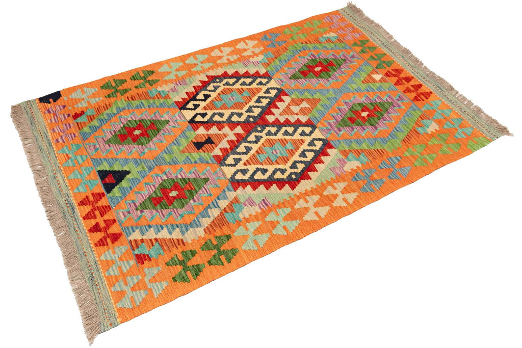 Handgewebter Kelim-Teppich aus Schurwolle, 102 × 157 cm