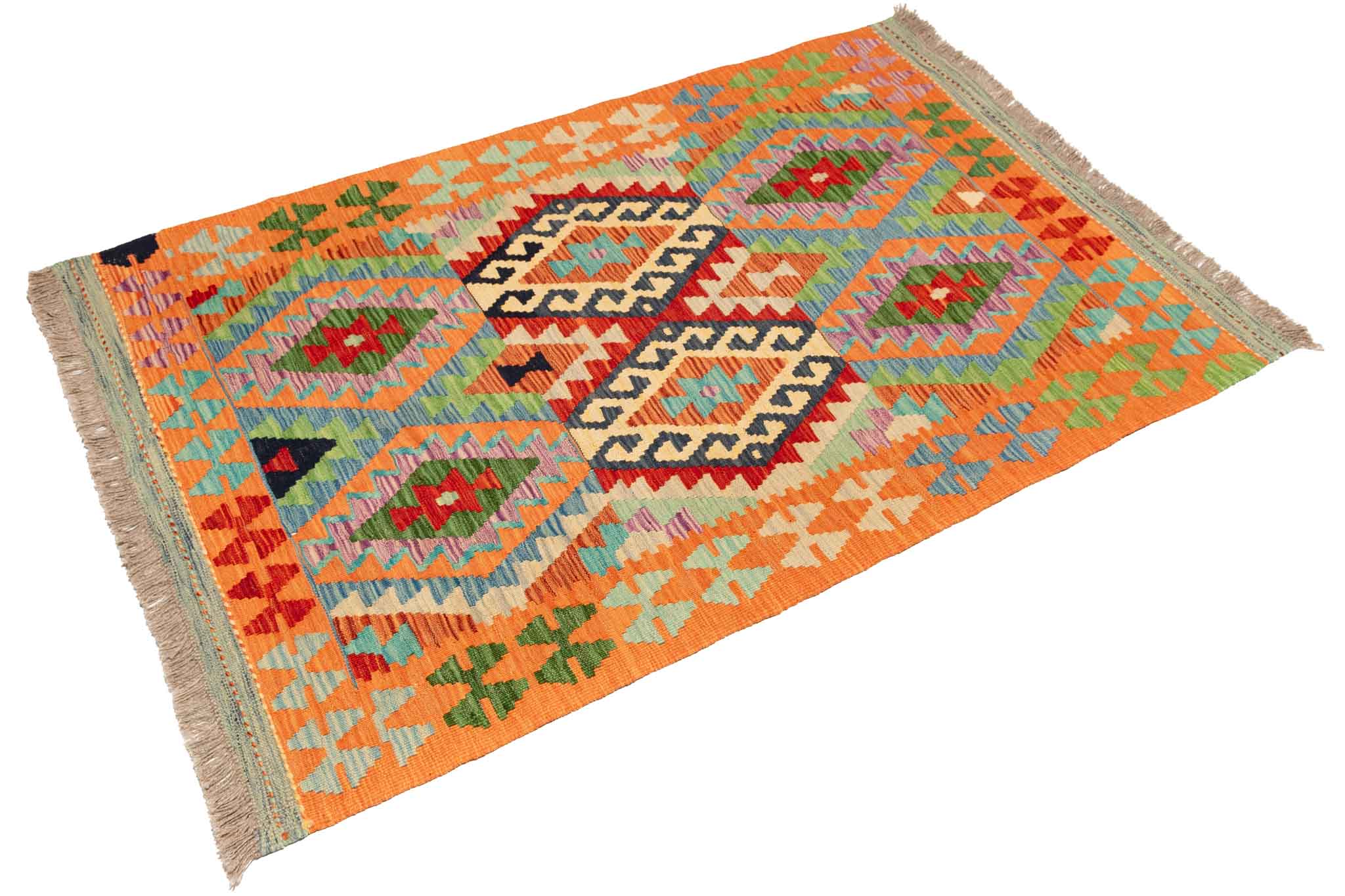 Handgewebter Kelim-Teppich aus Schurwolle, 102 × 157 cm