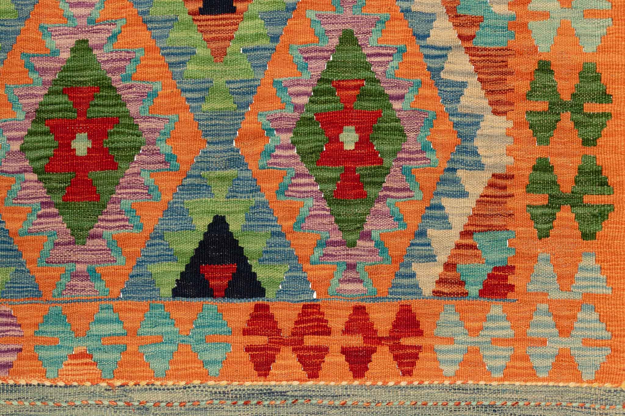 Handgewebter Kelim-Teppich aus Schurwolle, 102 × 157 cm