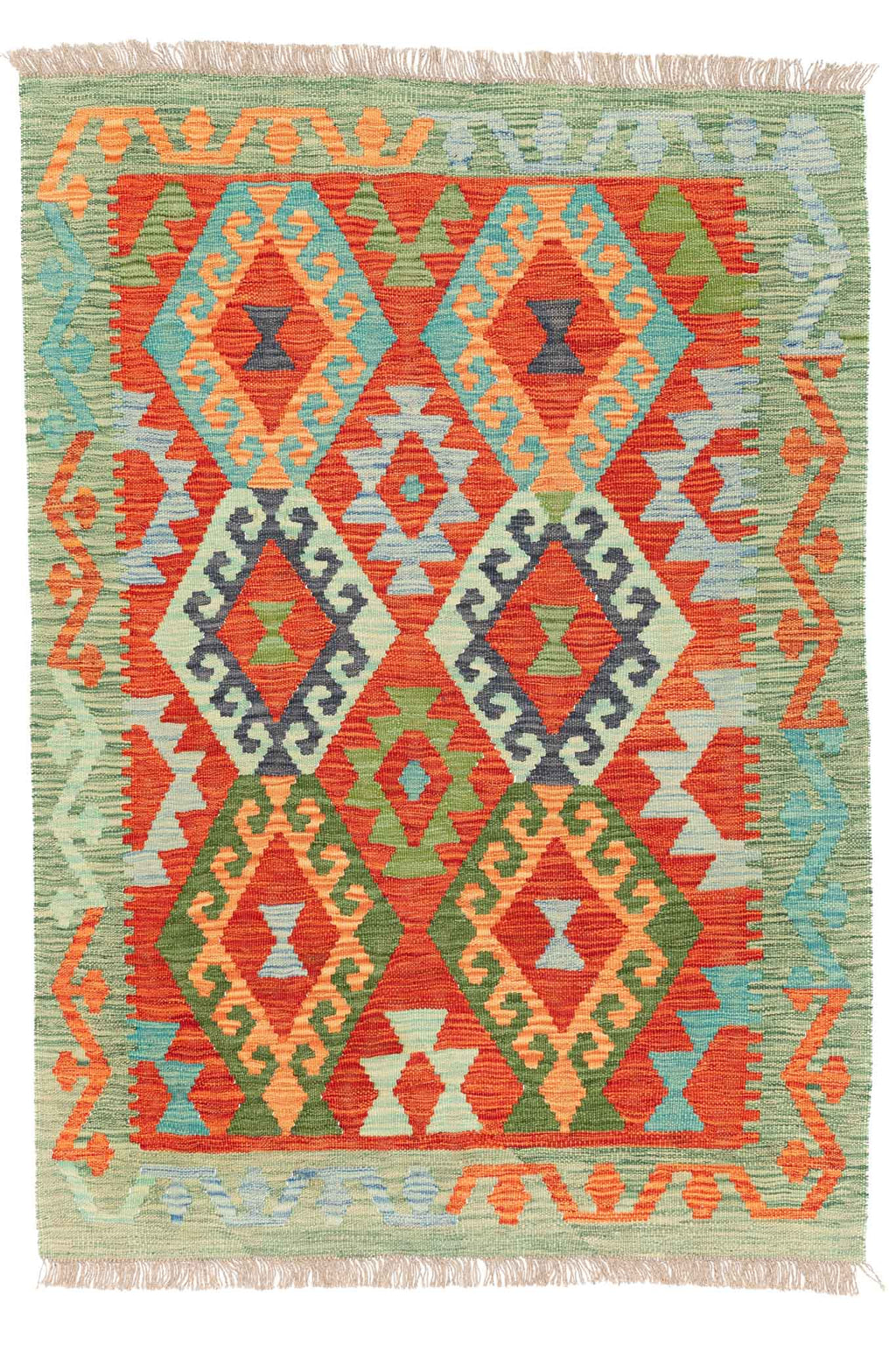 Handgewebter Kelim-Teppich aus Schurwolle, 107 × 149 cm