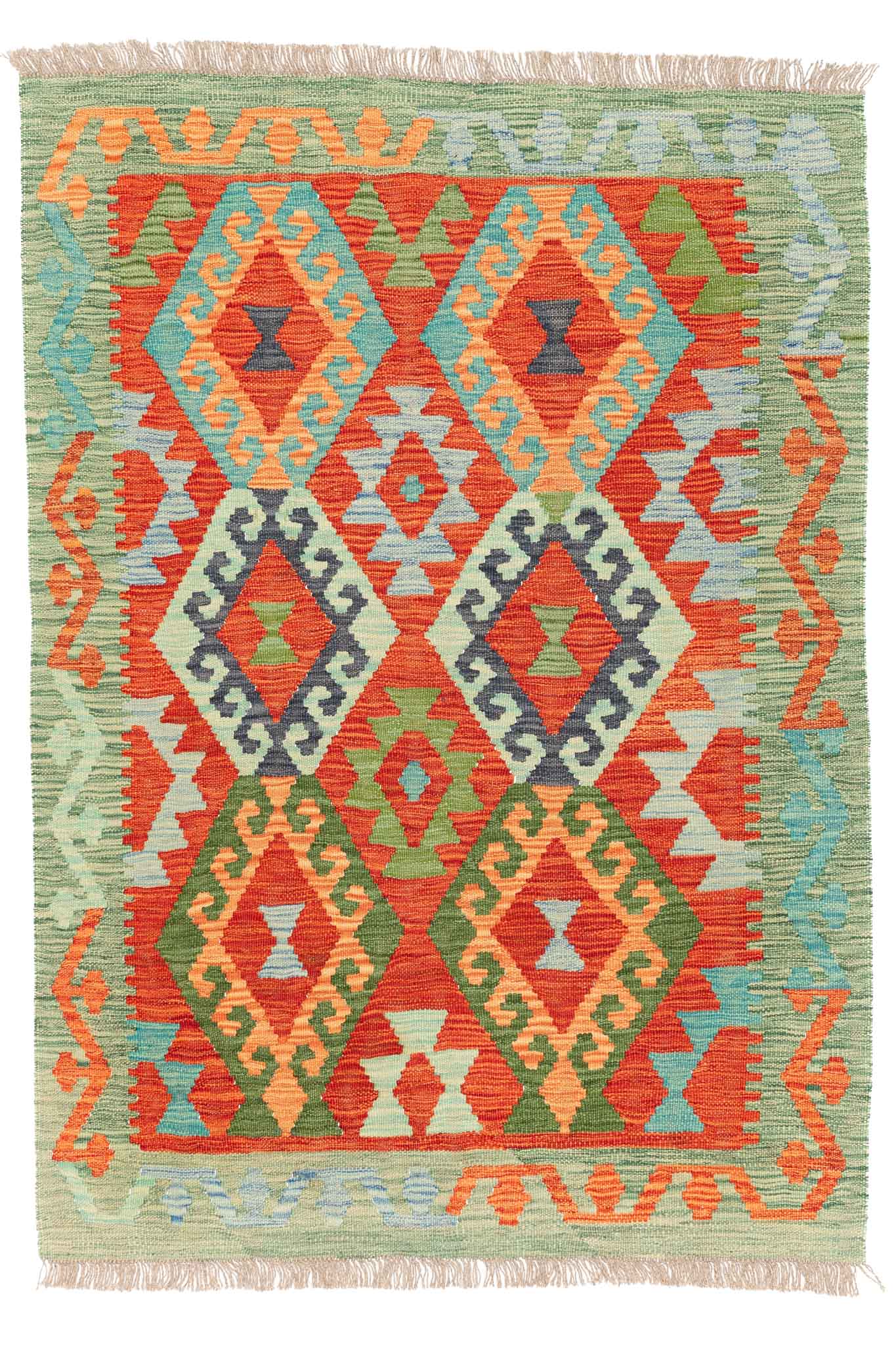 Handgewebter Kelim-Teppich aus Schurwolle, 107 × 149 cm
