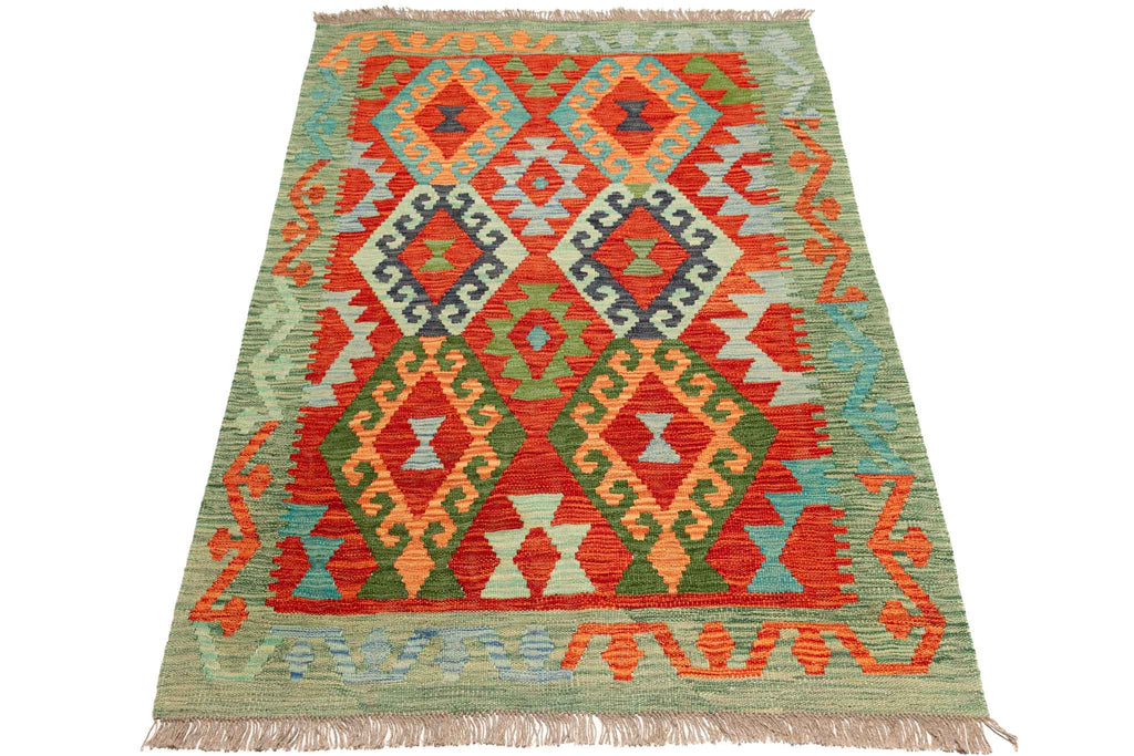 Handgewebter Kelim-Teppich aus Schurwolle, 107 × 149 cm