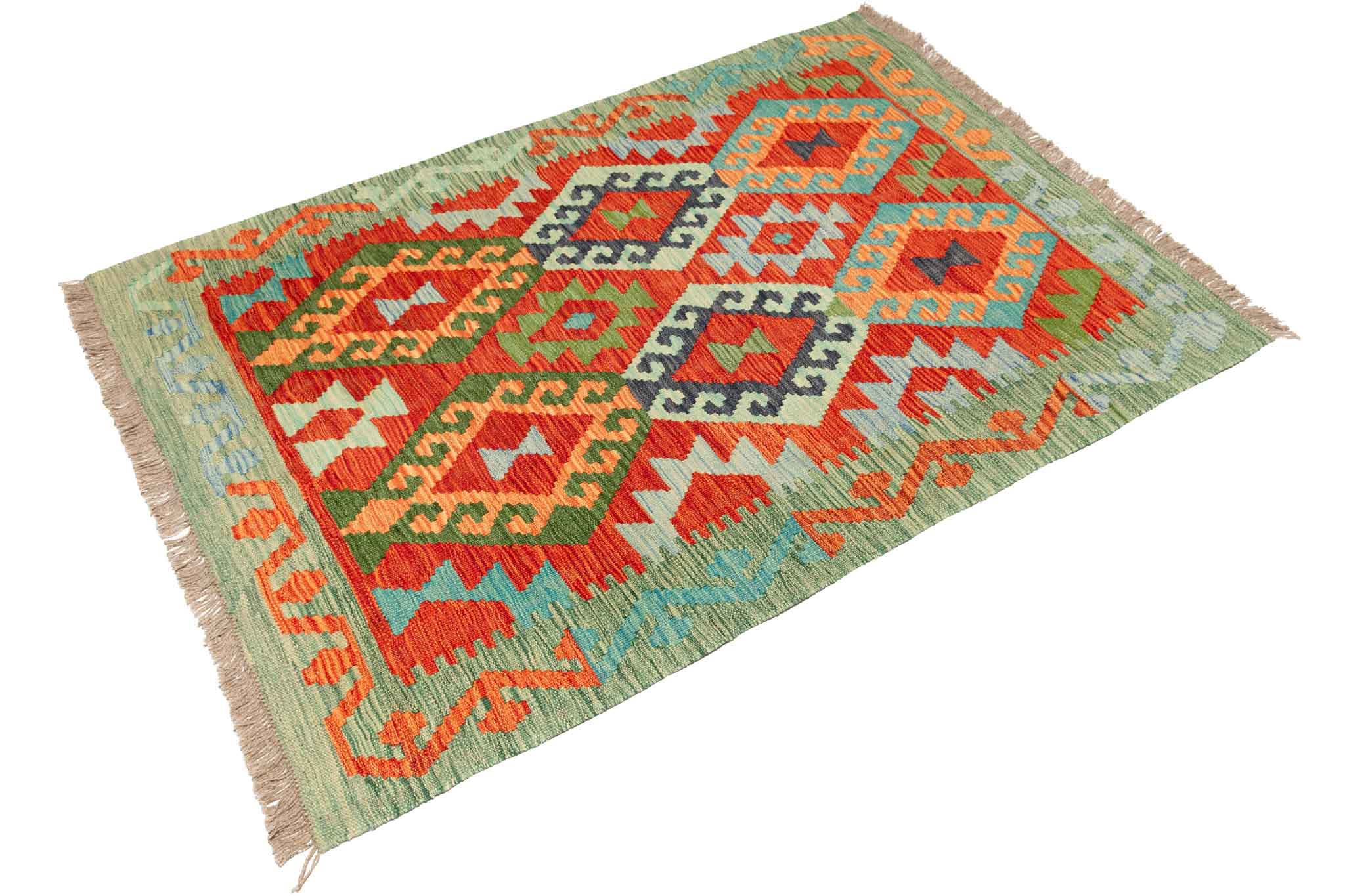 Handgewebter Kelim-Teppich aus Schurwolle, 107 × 149 cm