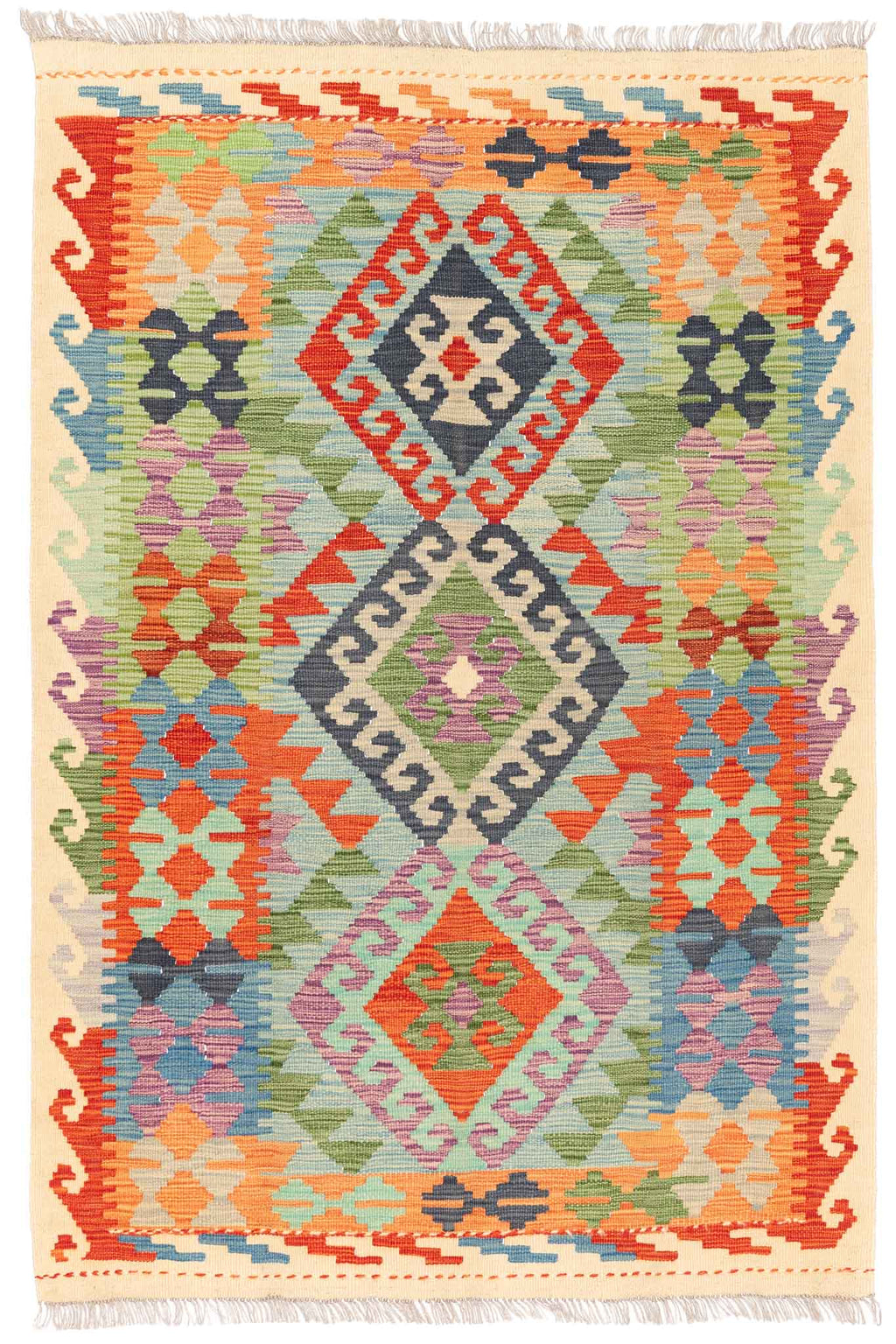 Handgewebter Kelim-Teppich aus Schurwolle, 104 × 156 cm