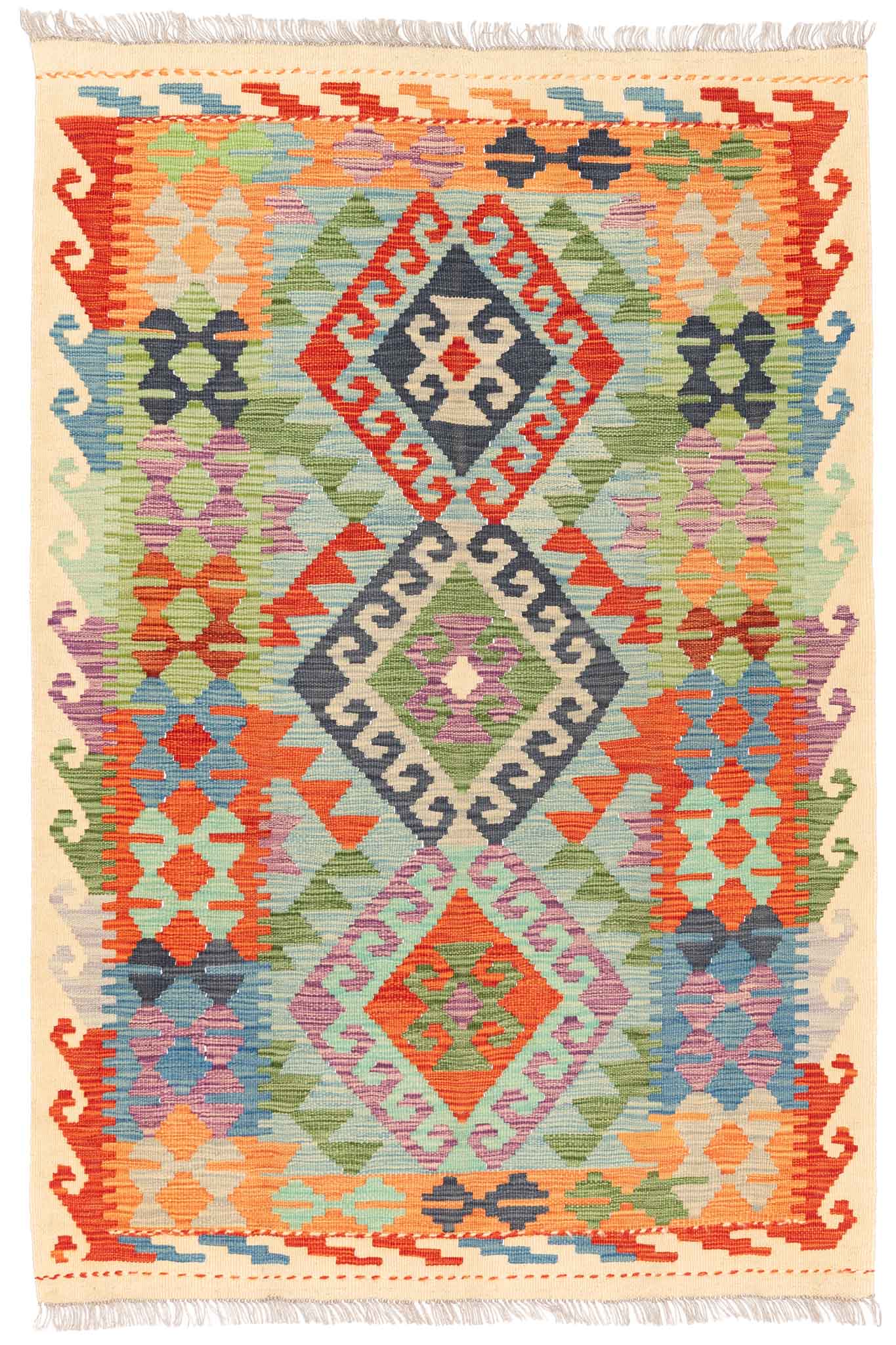 Handgewebter Kelim-Teppich aus Schurwolle, 104 × 156 cm
