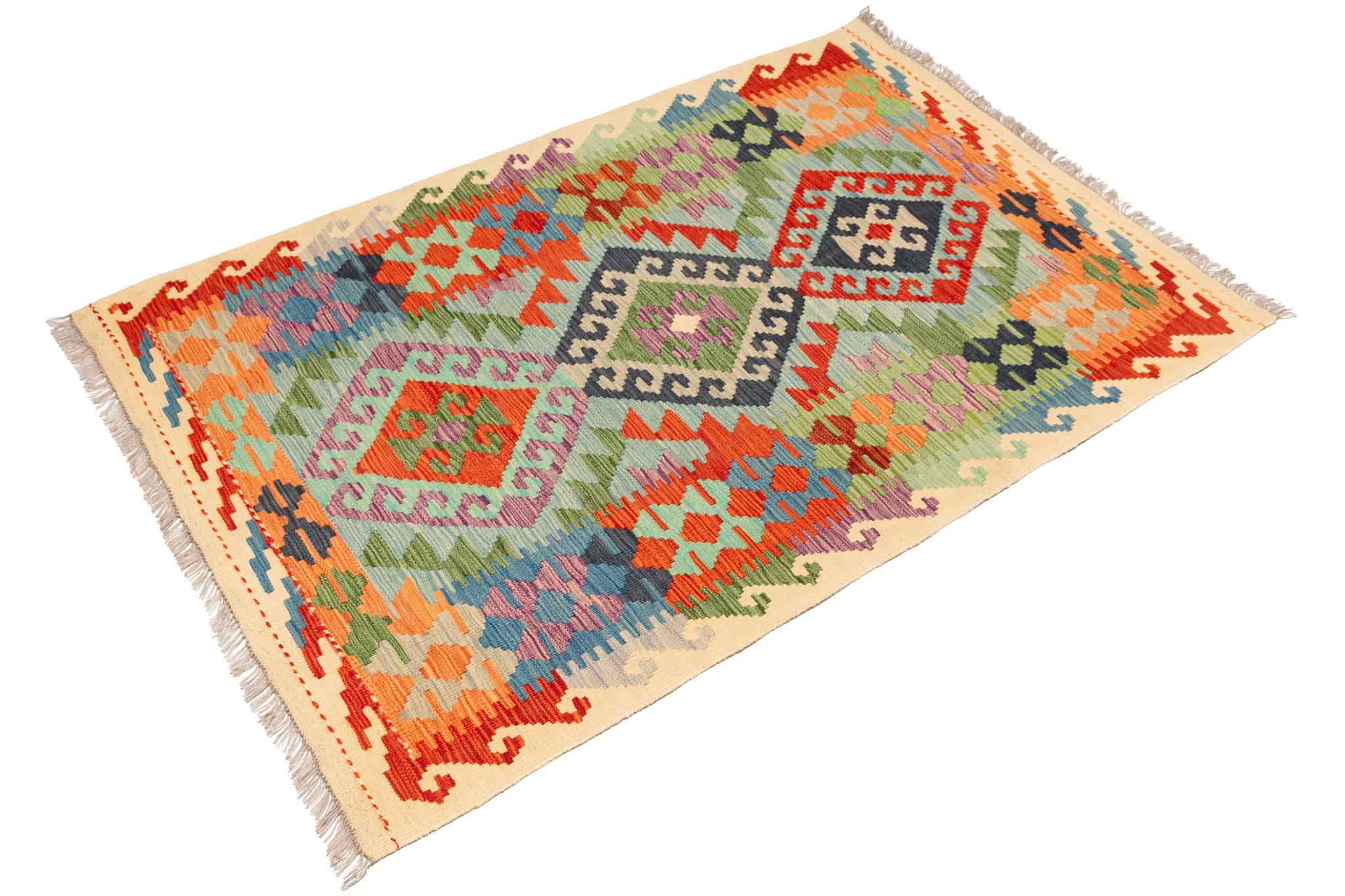 Handgewebter Kelim-Teppich aus Schurwolle, 104 × 156 cm