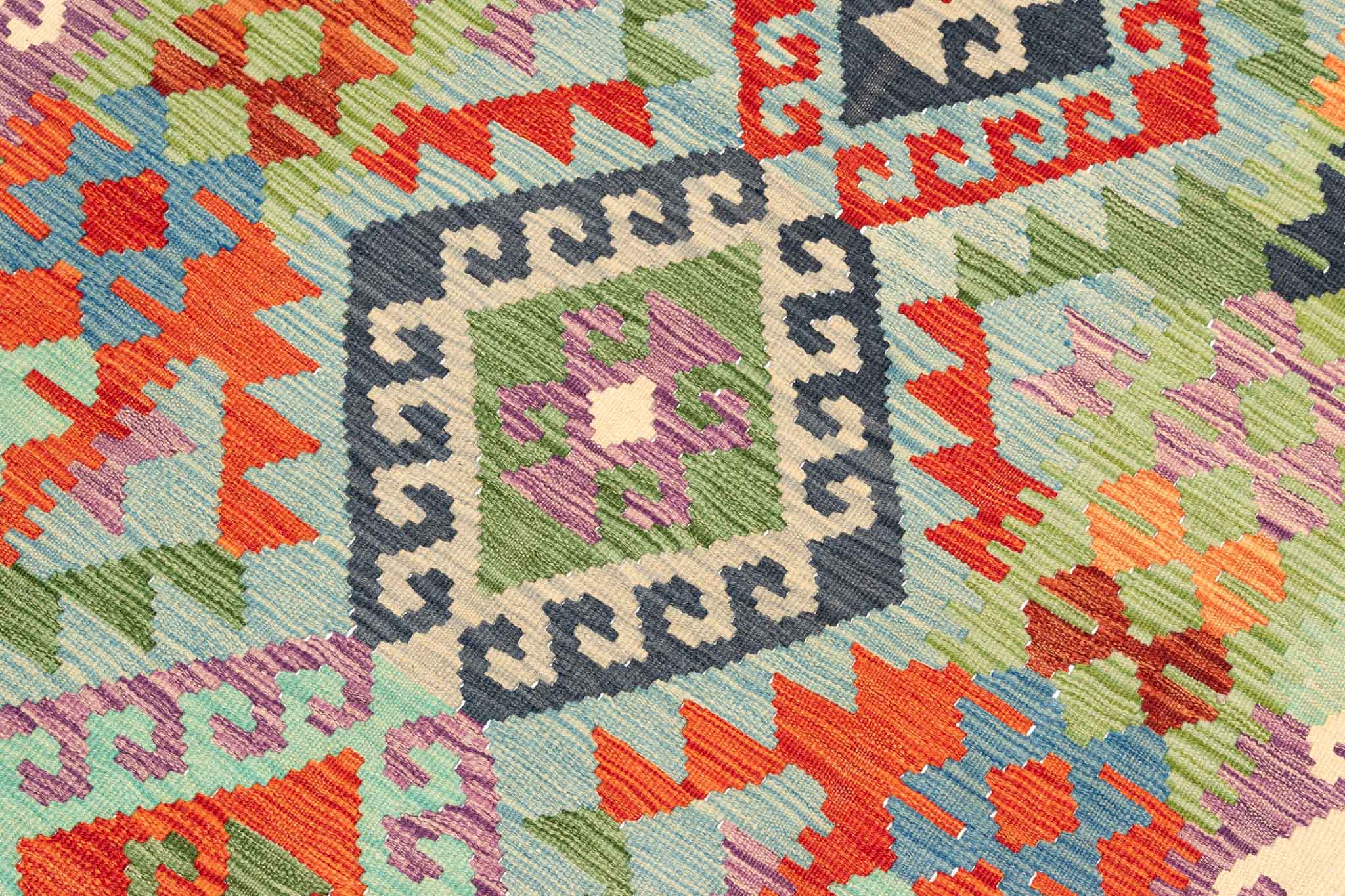 Handgewebter Kelim-Teppich aus Schurwolle, 104 × 156 cm