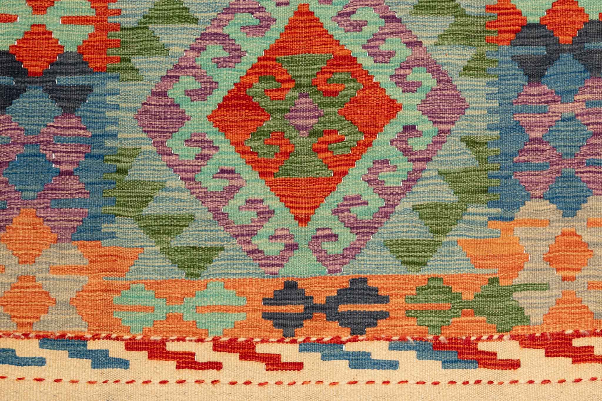 Handgewebter Kelim-Teppich aus Schurwolle, 104 × 156 cm