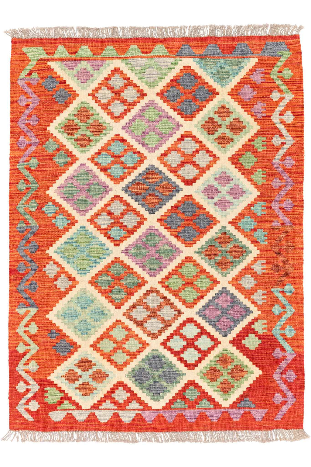 Handgewebter Kelim-Teppich aus Schurwolle, 109 × 147 cm