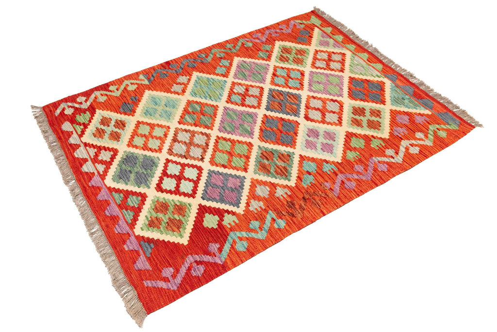 Handgewebter Kelim-Teppich aus Schurwolle, 109 × 147 cm
