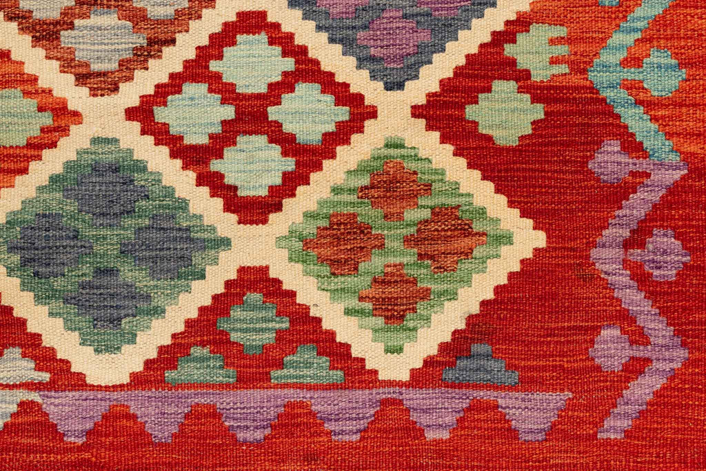 Handgewebter Kelim-Teppich aus Schurwolle, 109 × 147 cm