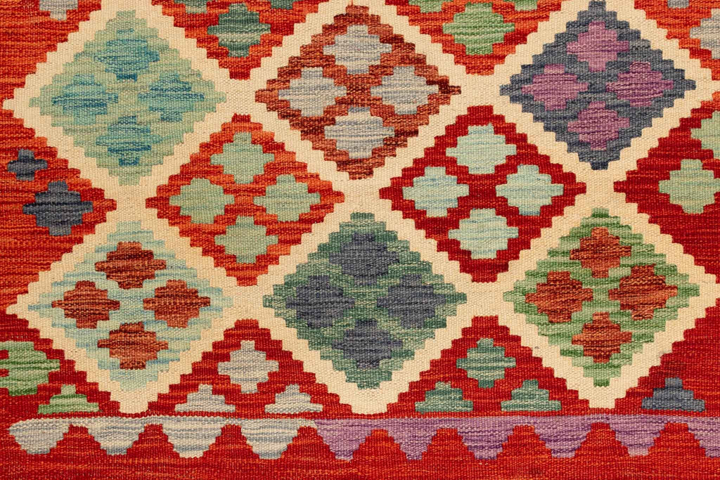 Handgewebter Kelim-Teppich aus Schurwolle, 109 × 147 cm