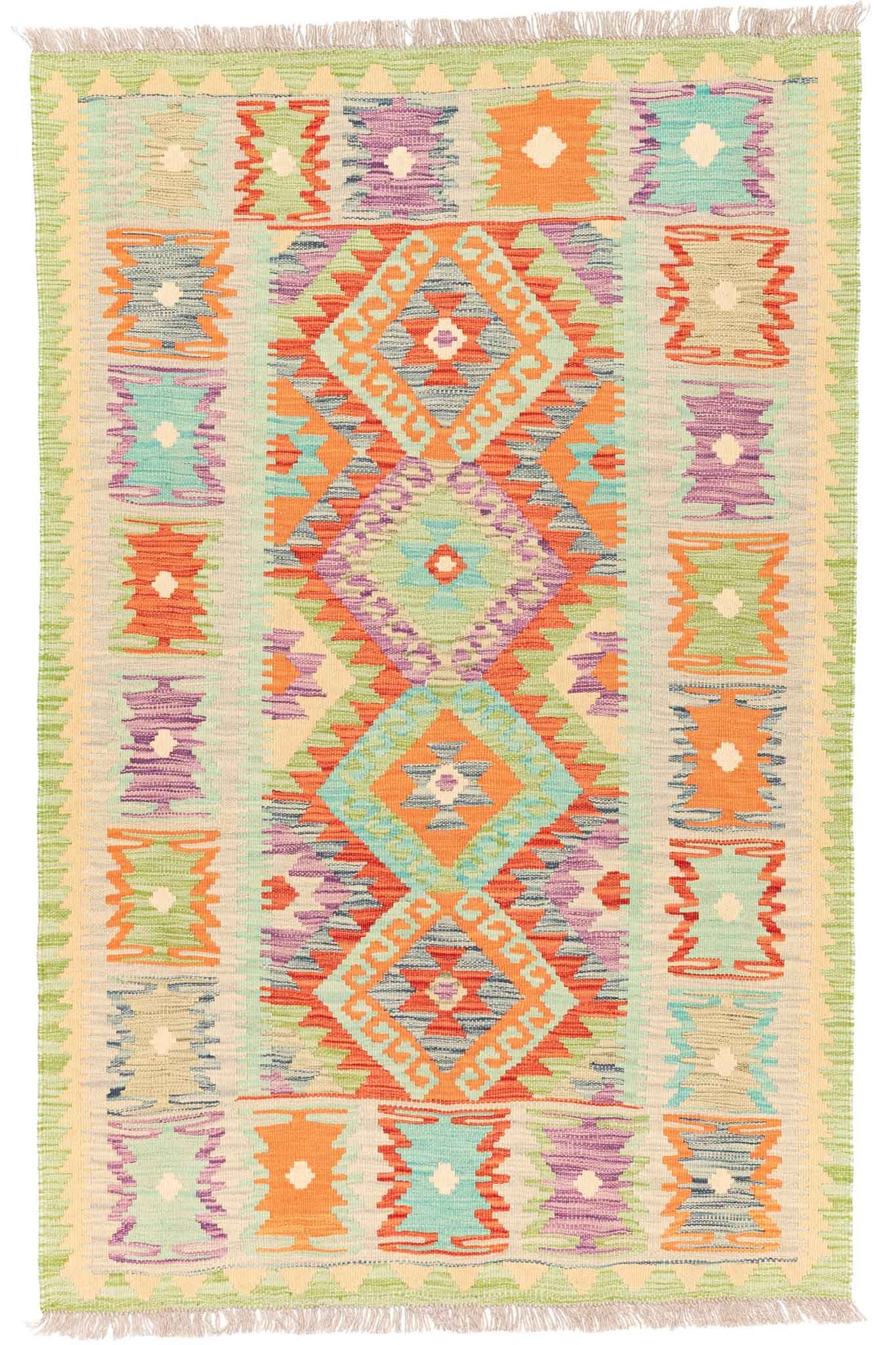 Handgewebter Kelim-Teppich aus Schurwolle, 101 × 156 cm