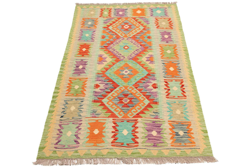 Handgewebter Kelim-Teppich aus Schurwolle, 101 × 156 cm