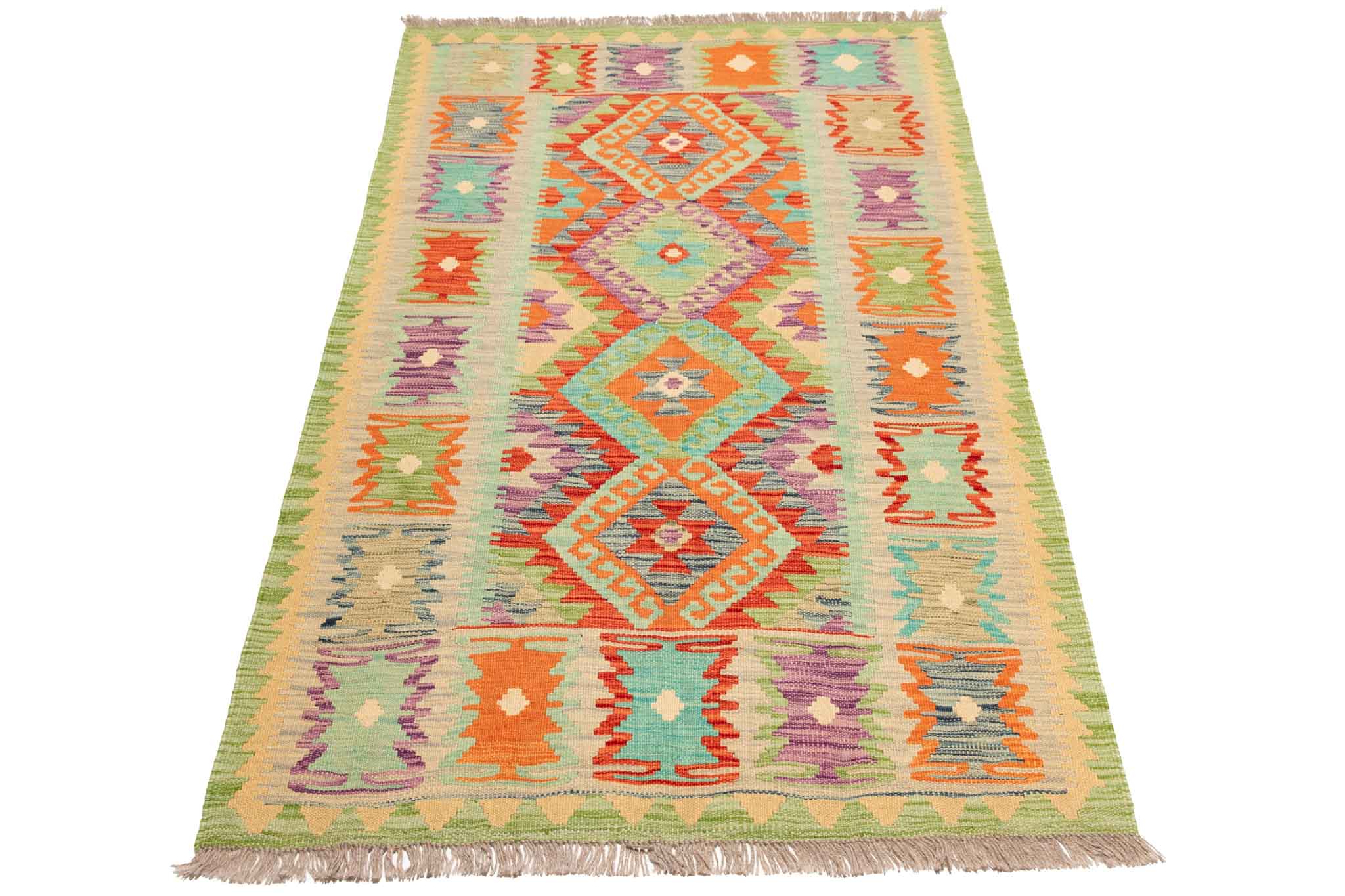 Handgewebter Kelim-Teppich aus Schurwolle, 101 × 156 cm