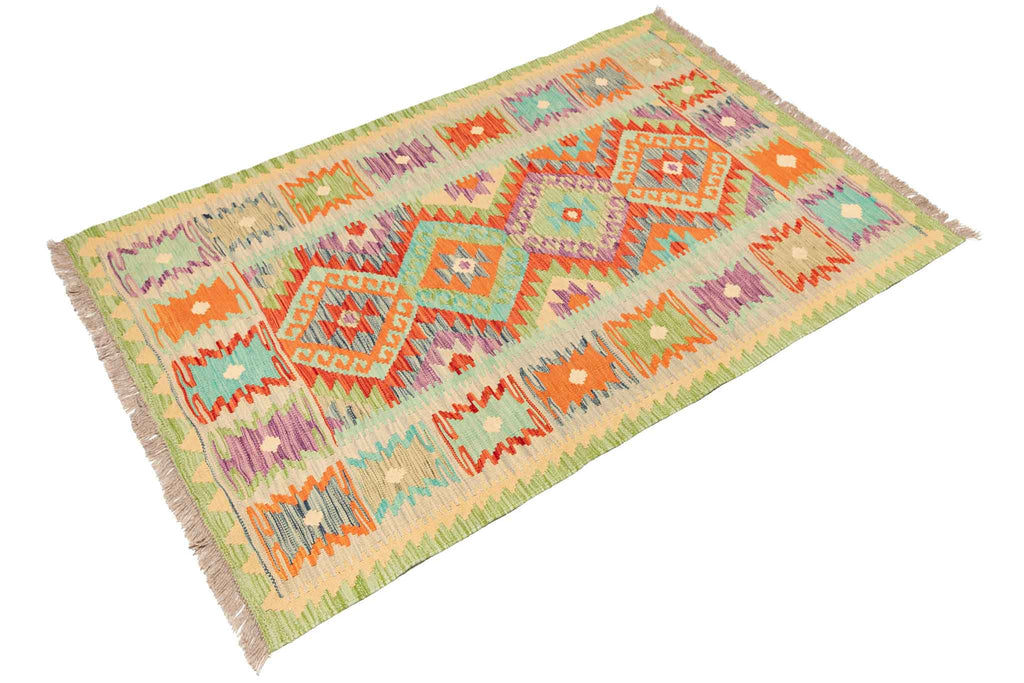Handgewebter Kelim-Teppich aus Schurwolle, 101 × 156 cm