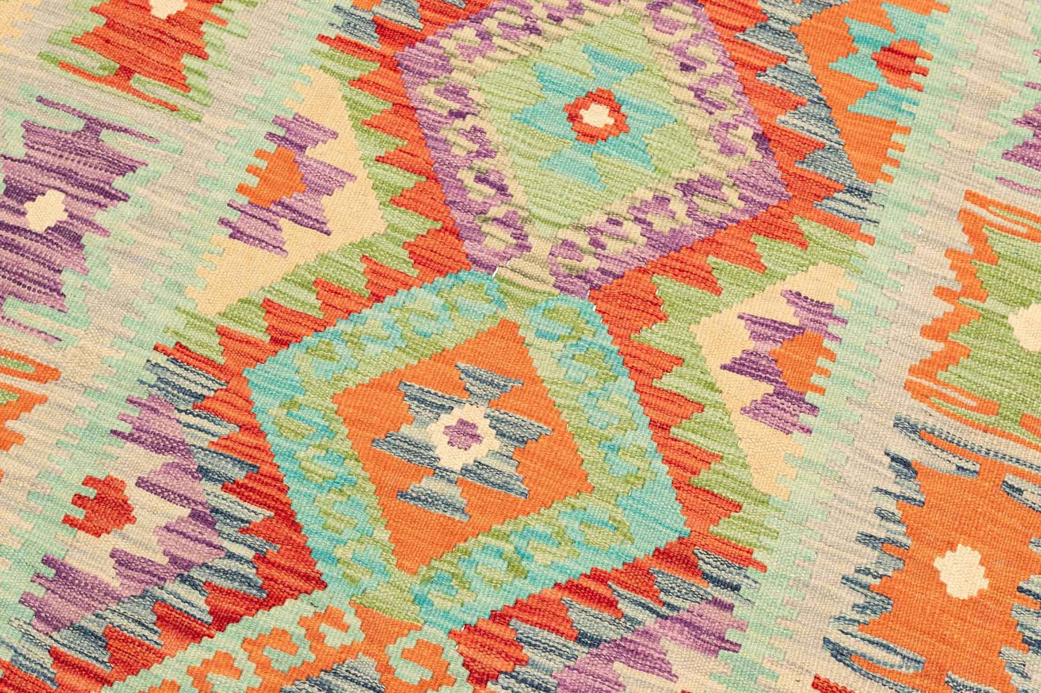 Handgewebter Kelim-Teppich aus Schurwolle, 101 × 156 cm